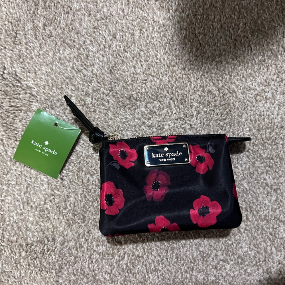 Kate Spade Black and Red Floral Pouch